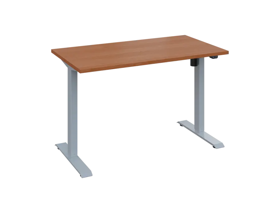 Flexi 27-12 výškově nastavitelný stůl, kovová podnož stříbrná, deska 25 mm, široký 1200 mm, olše jantar